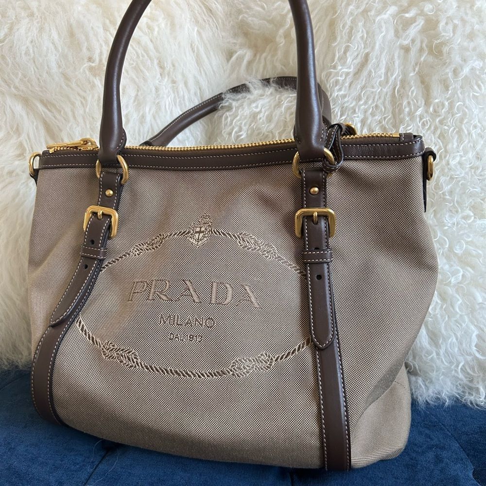 PRADA Jacquard Logo Tote Corda Bruciato - Picture 2 of 6